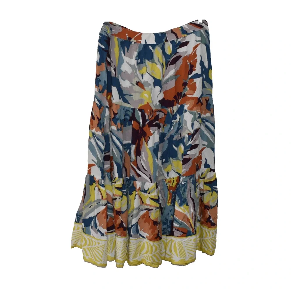 A3 NEW SOFT SURROUNDINGS Kara Tropical Floral Print Tiered Midi Skirt Size L